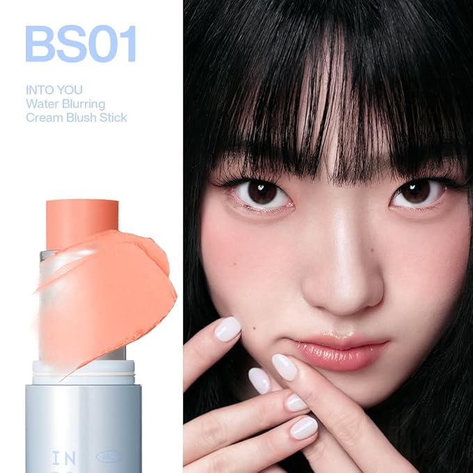 INTO YOU Cream Blush Stick Water Blurring, 5 in 1 Multi-purpose Makeup Balm Stick, Hydrating Blush Tint for Cheeks & Eyes, Lightweight, Long Wearing, Easy to Apply & Blend, BS01