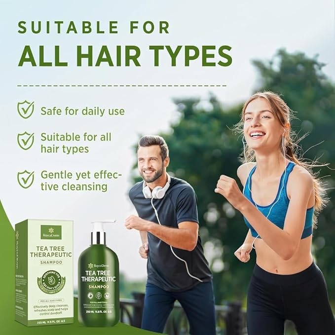 Roycederm Tea Tree Shampoo, Anti-Dandruff Clarifying Scalp Care for Dry, Itchy & Flaky Scalp, Helps Control Dandruff, Flaking & Scaling, For All Hair Types, Paraben Free & Sulfate Free, 2 Pack
