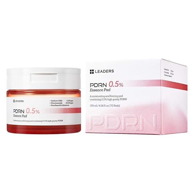 LEADERS PDRN 0.5% Essence Pad – Firming & Moisturizing Face Pads for Sensitive Skin – Anti-Aging, Help Skin Elasticity, Hydrating & Soothing Daily Skincare with Skin Barrier Support 135 ml - 70 Pads