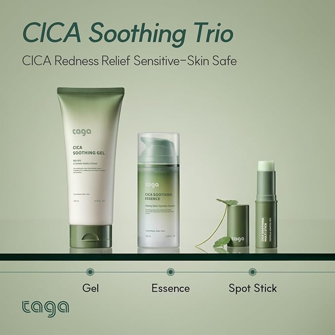 TAGA Cica Soothing Essence 100ml | Vegan Hypoallergenic Hydrating Essence for Sensitive & Irritated Skin | Lightweight, Non-Sticky Formula with Centella Asiatica | Calming Moisture Care for the Family