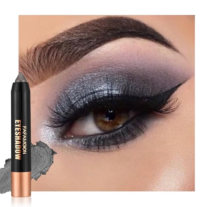 FeiCuiYun Monochrome Cream Glitter-Shimmer Eye Shadow Stick Palette makeup | 2-in-1 Eyeshadow & Eyeliner Pencil for Women | Waterproof, Vegan & Cruelty-Free | Sombras Para Ojos | 05 Shimmer Black