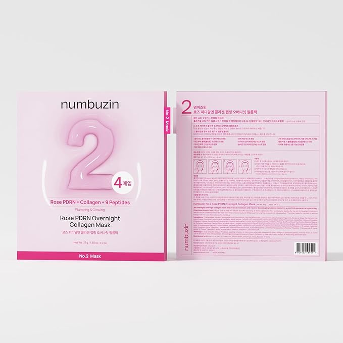 numbuzin No.2 Overnight Face Mask | Rose PDRN Overnight Collagen Mask | Korean Glass Skin Essential | Elasticity, Hydrating, Firming, Enlarged Pores | Collagen, Peptides, PDRN | 37g, 4ea