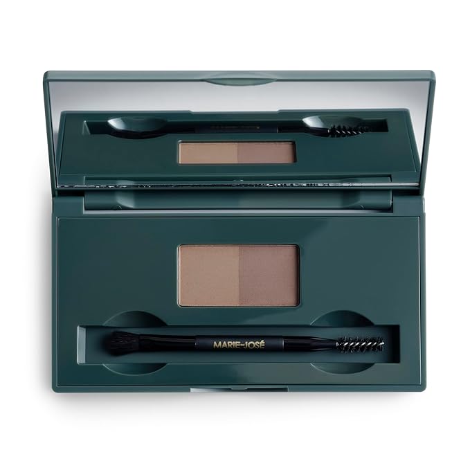 Marie-José Medium & Dark Brown Duo Brow Powder Kit – Waterproof Eyebrow Powder with 6 Reusable Stencils & Dual-Ended Brush, Long-Lasting Natural-Look Brow Makeup for Brunettes & Olive Skin Tones