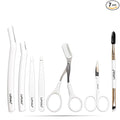 LePinko Eyebrow Trimmer Kit, 7 in 1 Eyebrow Scissors, Tweezer, Razor, Gromming Scissors Brush for Women Men, Gifts for Stocking Stuffers - White