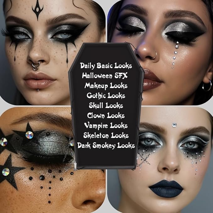 16 Color Smokey Eyeshadow Palette - Highly Pigmented Matte & Glitter Shades, Long-Lasting, Waterproof & Blendable, Black Silver Gray Eyeshadow Set for Sultry Glam (16 Color Reversal Star Smokey)