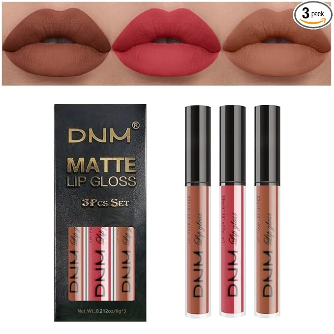 evpct 3Pcs Nude Brown Rose Pink Dark Matte Liquid Lipstick Makeup Sets for Dark Skin Black Women, Permanent Lip Stain Set Long Lasting Lipstick 24 Hours Waterproof labiales mate 24 horas originales 09