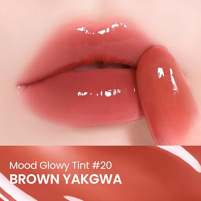 Peripera Mood Glowy Tint, Watery Glow Finish, Buildable Fresh Color, Lightweight, Long-Lasting, Non-Sticky, Korean Lip Tint (20 BROWN YAKGWA)