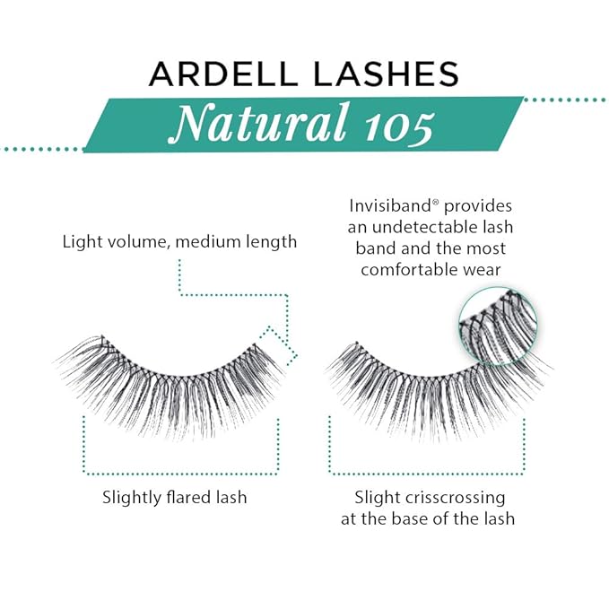 Ardell Natural False Eyelashes 105 - Black, Lightweight, Full Volume Strip Lashes for Eye-Enhancing Look, 4 Pack