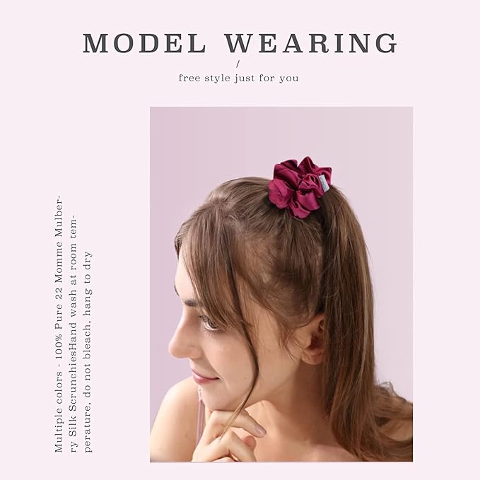 MTSNOO Silk Scrunchie for Hair Sleep, 100% Pure 22 Momme Mulberry Silk Scrunchies for Curly Hair with Elastic Band, 1 Pack, Deep Rose
