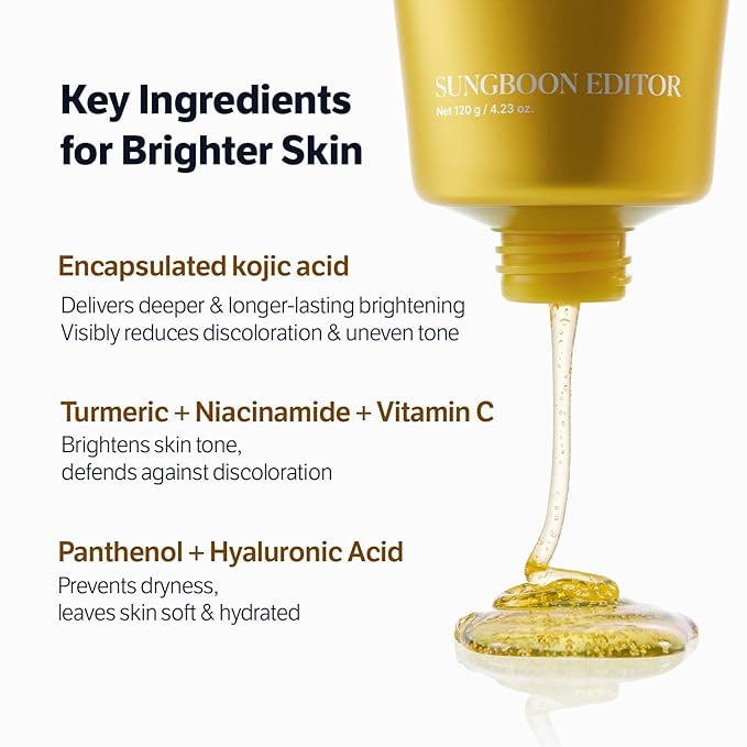 SUNGBOON EDITOR Kojic Turmeric Capsule Brightening Cleanser for Uneven Spots, Acne-prone Skin & Blackhead | Low pH Gentle Gel Face Wash | Kojic Acid & Niacinamide | Korean Skincare