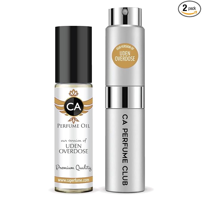 CA Perfume Duo Impression of Uden Overdose For Women And Men Perfume Layering Set Long Lasting Travel Size EDP + Body Oil Roll-On Bottle 0.27 Fl Oz+0.33 Fl Oz