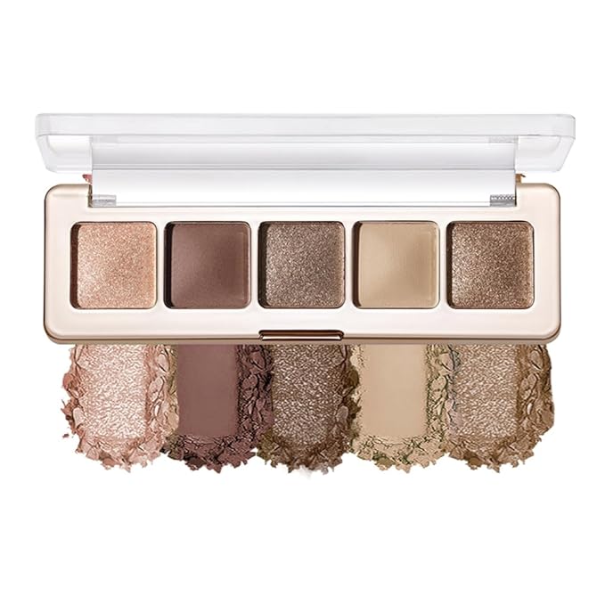5 Color Eyeshadow Palette, Matte Shimmer Glitter Eye Shadow, Warm Neutral Brown Champagne Eye Makeup, High Pigment Blendable Long Lasting Soft Glam Eyeshadow, Sombra de Ojos Vegan & Cruelty-Free 4
