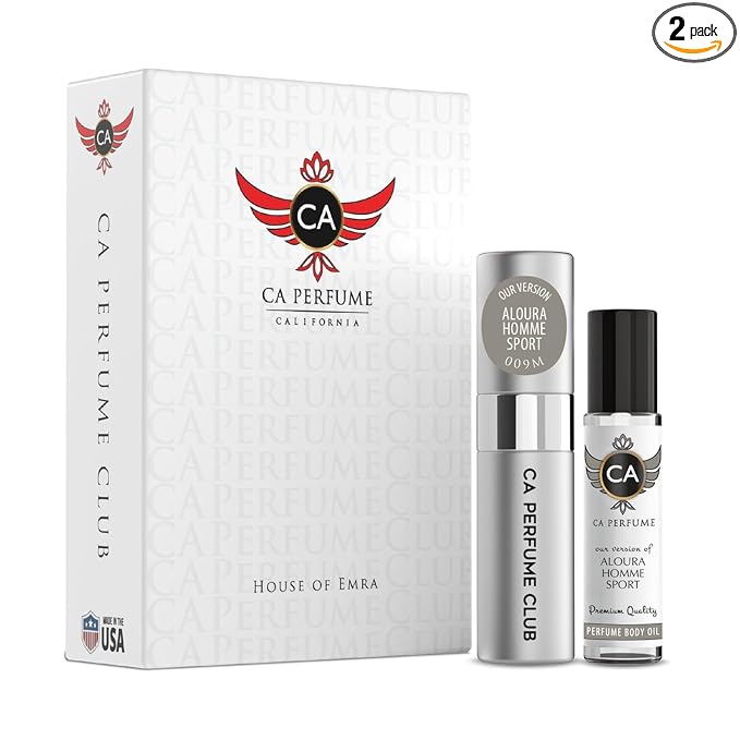 CA Perfume Duo Impression of Aloura Homme Sport For Men Perfume Layering Cologne Set Long Lasting Travel Size EDP + Body Oil Roll-On Bottle 0.27 Fl Oz+0.33 Fl Oz
