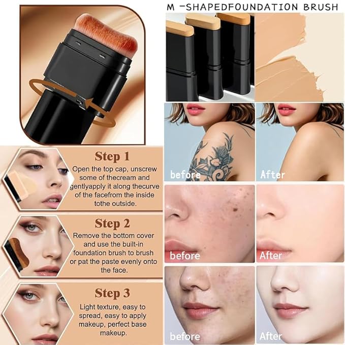 Foundation Stick, Concealer Stick SPF 50+, Waterproof Concealer Foundation Stick, Full Coverage Foundation, Sunscreen Foundation, Tattoo Cover Up Makeup (02# WHEAT)