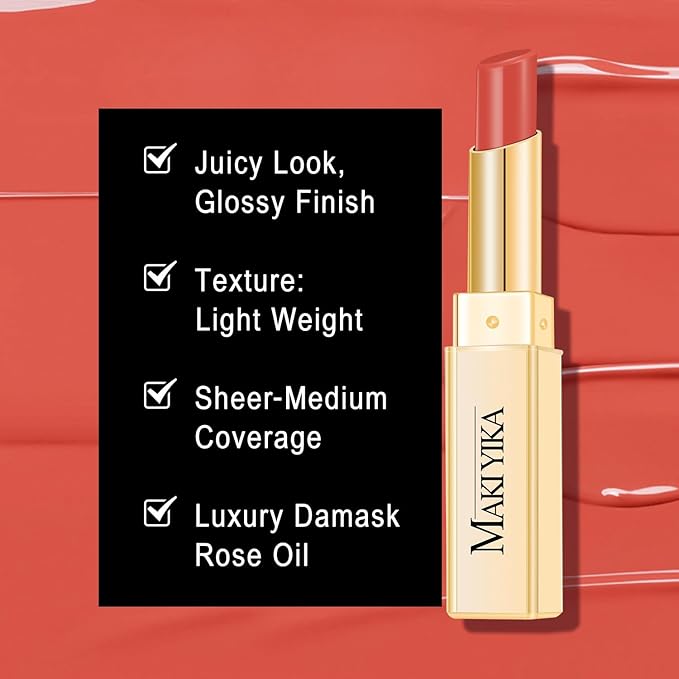 MAKI YIKA Moisture Coral Red Lipstick for Women Hydrate Tinted Lip Balm for Mother's Day Dry Cracked Lips Sheer Lipstick Lip Tinted Glossy Finish,MA053 Coral Red