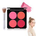 4 Colors Blush Palette for Cheeks with Make Up Brush,Face Matte Contour Blush Makeup Palette,Buildable Shimmer Facial Cheek Blusher Shades,Blendable Cosmetic Makeup Blush