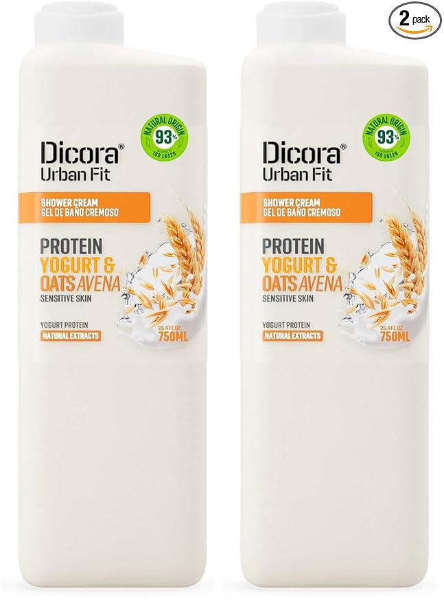 Dicora Urban Fit Shower Cream - Hydrating In Shower Body Lotion - Wet Shower Moisturizer for Sensitive Skin - Protein Yogurt and Oats Avena - 25.4 oz (Pack of 2)