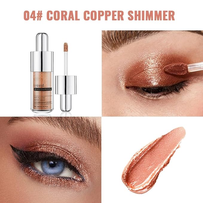 Orange Gold Shimmer Liquid Eyeshadow, High Pigment Blendable Eye Makeup for Older Women, Long Lasting Lightweight Travel Friendly Buildable, Suitable for All Eye Shapes, Glitter Finish 04#