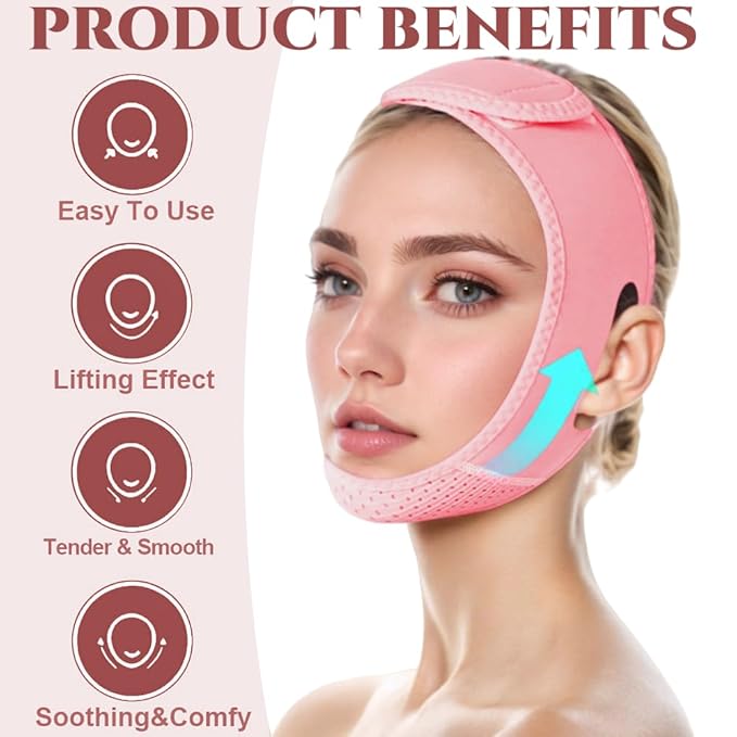 ROWMATE V Line Lifting Mask Chin strap for sleeping, V Line Lifting Mask for Women,Jaw Exerciser，Medium,Pink