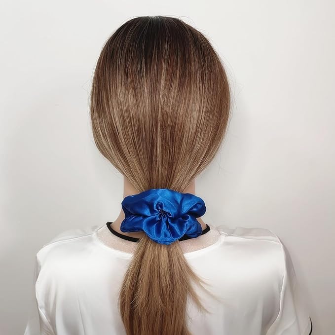 Sufermoe 12 Pcs Satin Silk Hair Scrunchies, Dark Blue (4.5 Inch), Hair Ties and Accessories for Women and Girls