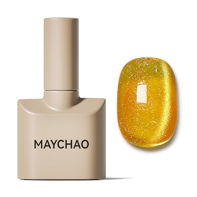 MAYCHAO 15ML Christmas Gold Cat Eye Gel Nail Polish 1Pc Jelly Golden Glitter Holopraphic Nail Polish Soak off Magnetic Shimmer Gel Polish for Nail Art Manicure Salon DIY at Home, 0.5 OZ
