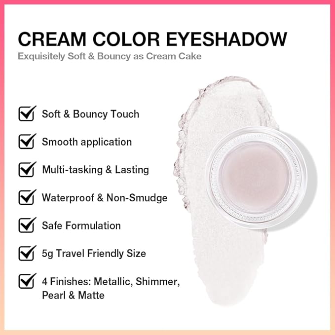 FeiCuiYun Cream Glitter Pearl Shimmer Metallic Eyeshadow Palette Makeup, Natural Single Mini Instant Holographic Eyeshadow For Women, Sombras Crema Para Ojos, Talc, Paraben & Cruelty Free, 18