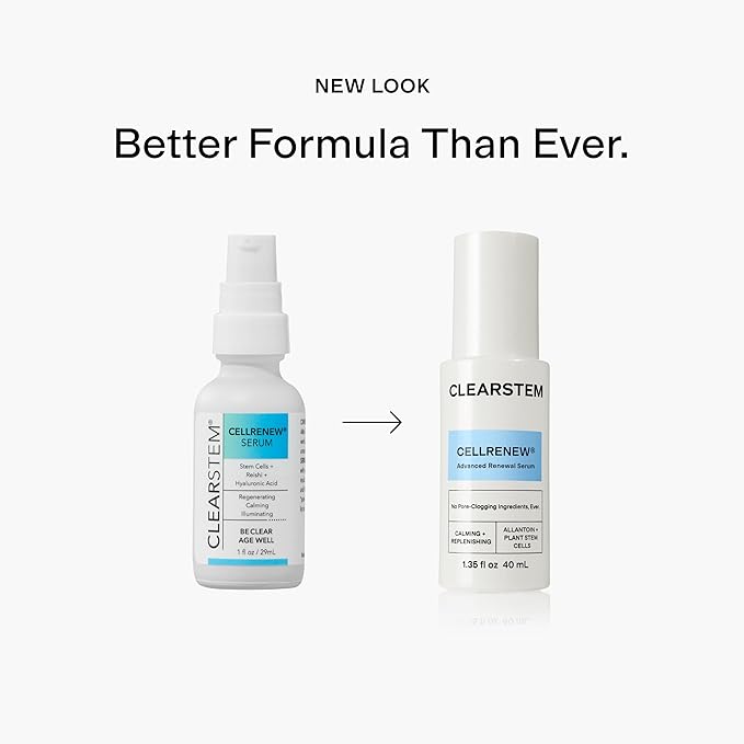 CLEARSTEM - CELLRENEW - Collagen Stem Cell Serum - Acne + Youthful Skin Face Serum - Hyaluronic Acid, Reishi, Aloe Vera - Facial Skin Care Products - Gluten Free, Cruelty Free - 1.35 Fl Oz / 40 mL