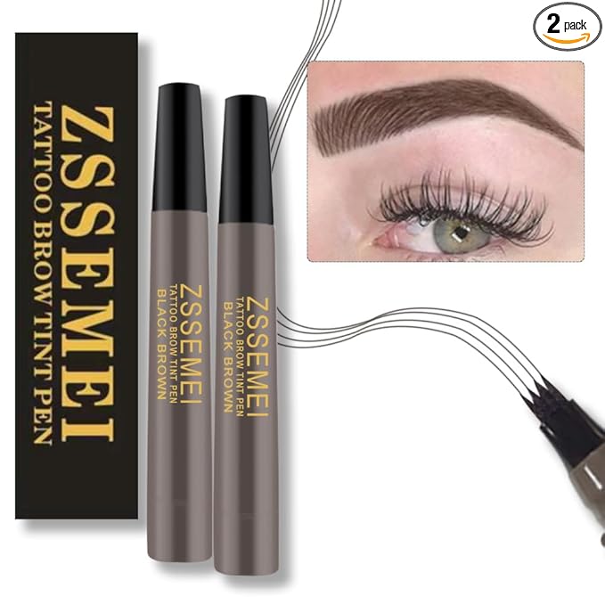 Waterproof Eyebrow Pen for Women - Microblading Tattoo Eye Brow Pencil, Long Lasting All Day, Creates Natural Looking (Black Brown - 2 PCS)