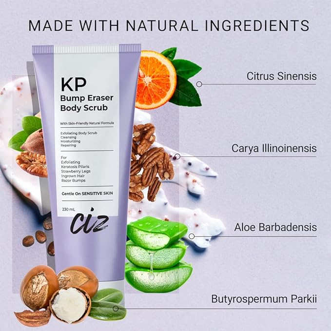 BellamiLuxx KP Bump Eraser Body Scrub: Exfoliating Keratosis Pilaris, Strawberry Skin Treatment - Smooths Rough, Bumpy, Dry Skin on Arms, Legs, Buttocks - KP Scrub Wash Helps Reduce Ingrown Hair Bumps