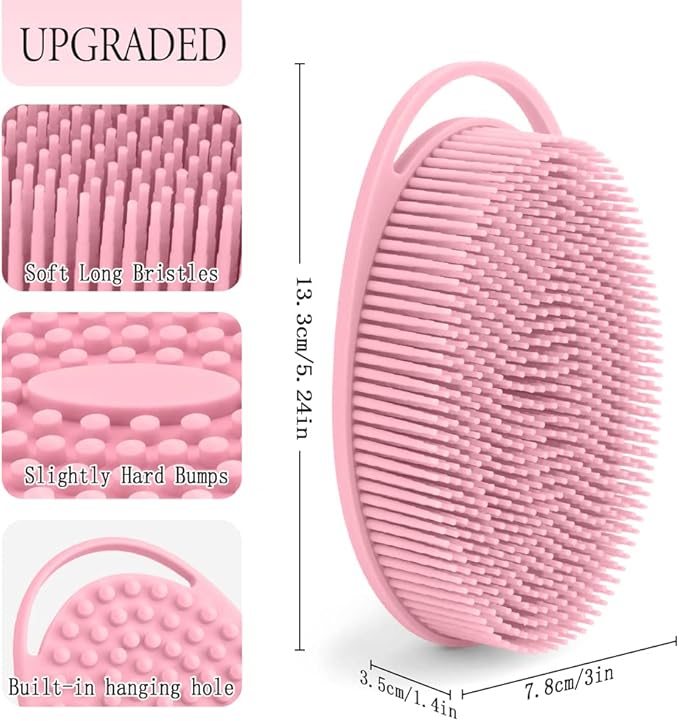 PQRUU 3 Pack Silicone Body Scrubber, Soft Silicone Loofah, Exfoliating Body Scrubbers for Use in Shower,Bath Scrubbers Fit for All Kinds of Skin, Rapid Foaming,Black,Green,Pink