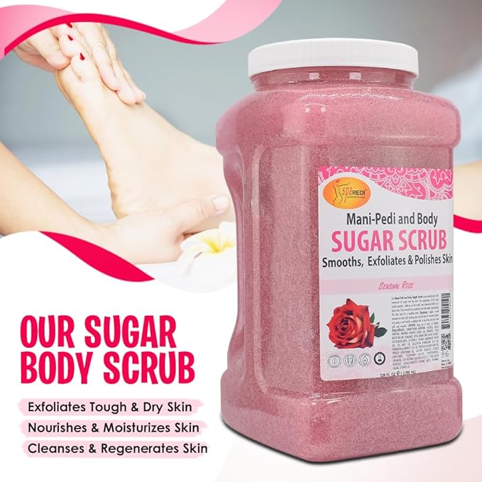 SPA REDI Sensual Rose Sugar Scrub | Dual-Action Exfoliation & Hydration Treatment | The Lotion-Step Eliminator for a Faster, More Profitable Service and Luxurious Deep Hydration 128 Oz