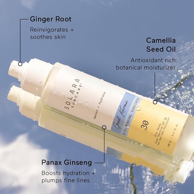 Solara Suncare - Good Karma Dry Oil Mineral Sunscreen, SPF 30 | EWG Verified, Vegan, Cruelty Free | Safe For Sensitive Skin (3.4 fl oz | 100 ml)