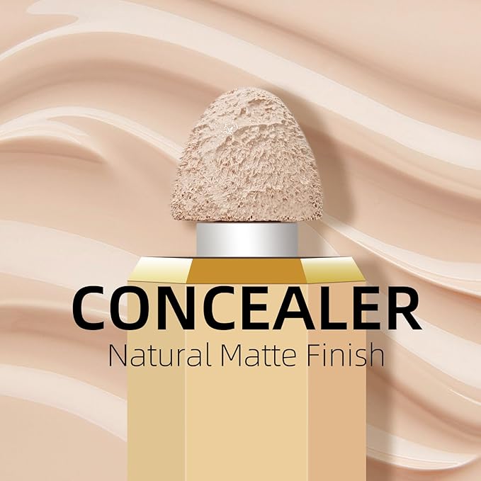 Liquid Concealer Makeup, Full Coverage Cream Face Concealer with Cushion Applicator, Highly Pigmented, Natural-Looking, Hydrating, Waterproof (#06 Warm Love)