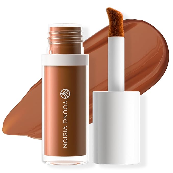 YOUNG VISION 2-in-1 Liquid Contour & Bronzer Wand, Warm Brown Cream Contouring Makeup, Sun-Kissed Blendable Liquid Bronzer with Sponge Applicator