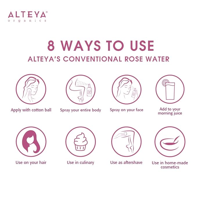 Alteya Organics Rose Water Natural Facial Toner, 8.5 Fl Oz/250mL Pure Bulgarian Rosa Damascena Flower Water, Award-Winning Moisturizer BPA-Free Bottle with Reducer