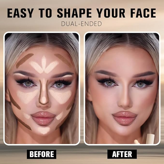 FeiCuiYun Dual-Ended 2-in-1 Cream Contour & Highlighter Stick Makeup For Face & Body – Waterproof, Long-Lasting, Suitable for All Skin Tones, 01#Nuetral Nude + Beige