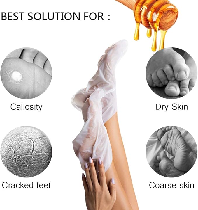 MOND'SUB Honey & Almond Nourishing Foot Masks - Foot Moisturizing Mask for Dry Skin to Deep Hydrating and Brightening Moisturize, Repair Rough Damage Skin for Women & Men(5 Pairs)