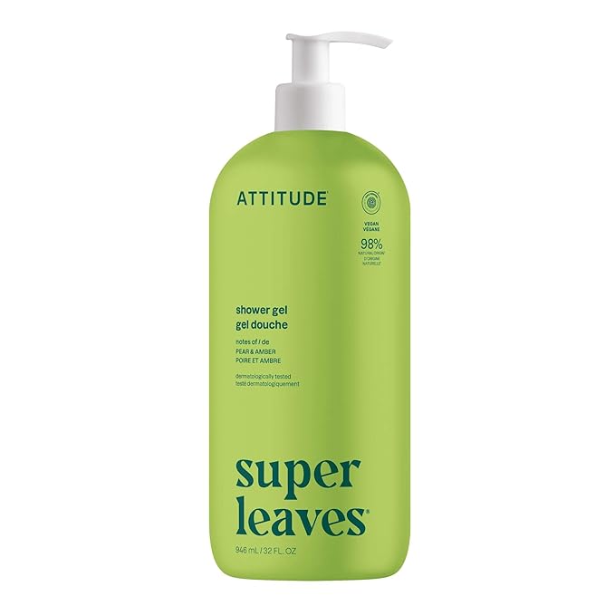 ATTITUDE Body Wash, EWG Verified Shower Gel, Dermatologically Tested, Plant and Mineral-Based, Vegan Personal Care Products, Pear & Amber Scent, 32 Fl Oz