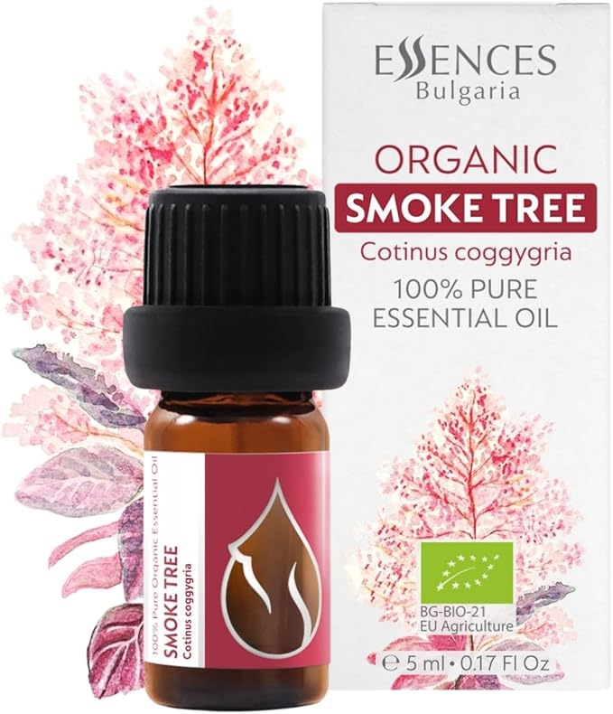 Essences Bulgaria Organic Smoke Tree Essential Oil 1/6 Fl Oz | 5ml | Cotinus coggygria | 100% Pure and Natural | Undiluted | Therapeutic Grade | Family Owned Farm | Steam-Distilled | Non-GMO | Vegan