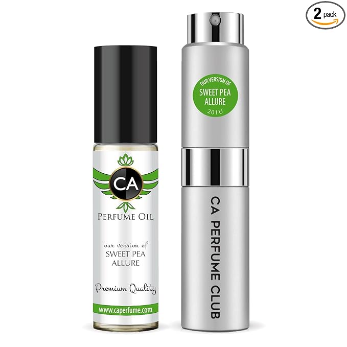 CA Perfume Duo Impression of Sweet Pea Allure For Women And Men Perfume Layering Set Long Lasting Travel Size EDP + Body Oil Roll-On Bottle 0.27 Fl Oz+0.33 Fl Oz