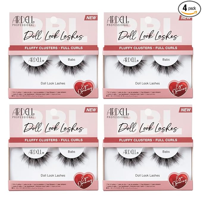 Ardell Doll Look Lashes Babs – Fluffy Cluster False Eyelashes with Full Curls, Dramatic Volume Strip Lashes for Glam Eye Makeup, 4 Pack