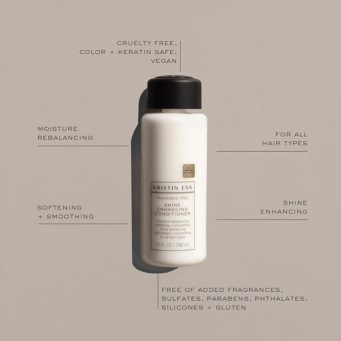 Kristin Ess Hair Fragrance Free Shine Enhancing Conditioner for Moisture, Hydration + Shine, Vegan, Paraben, Sulfate, Phthalate and Silicone Free, Gluten Free, 10 fl. oz.