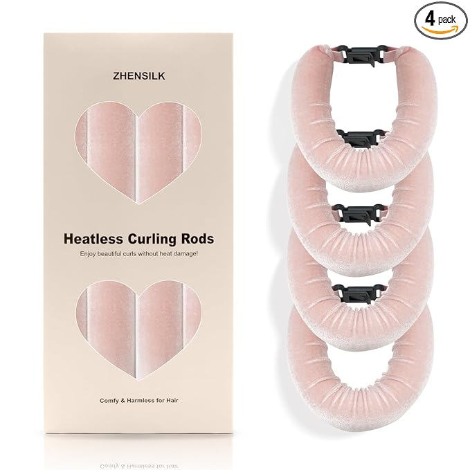 Heatless Hair Curler Set – 4PCS Velvet Overnight Blowout Rods for Heatless Curls, Jumbo Flexible Curling Rods to Sleep In, No Heat Curling Tools for Natural Waves and Curls Pink