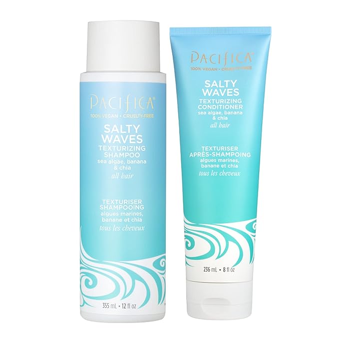 Pacifica Salty Waves Texturizing Shampoo & Conditioner Set – Beachy Waves Hair Care for Fine or Wavy Hair, Sea Salt & Banana for Volume & Texture, Sulfate Free Surf Hair Duo, 12 oz Each