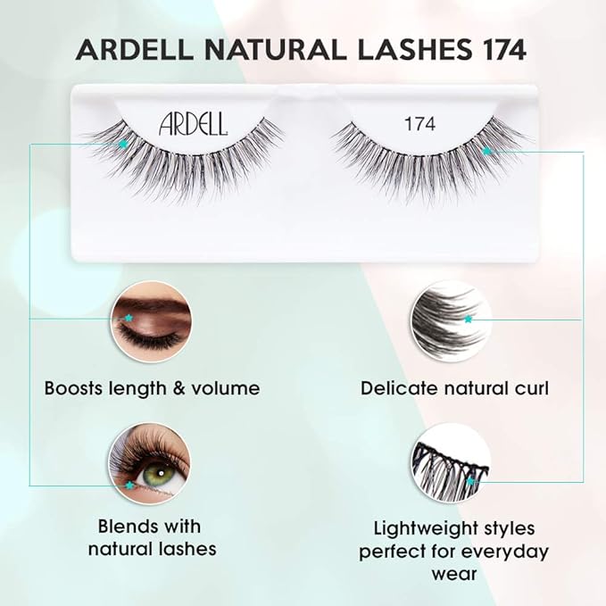Ardell Lashes 174 - Lightweight, Natural Looking False Eyelashes, Long-Lasting Strip Lash for Everyday Wear, 4 Pack