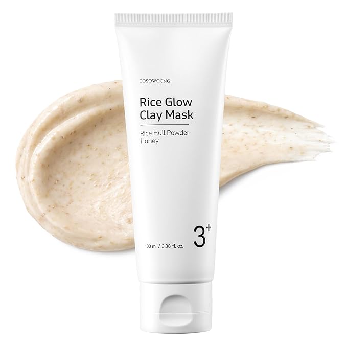 TOSOWOONG Rice Glow Clay Mask, 3% Korean Rice Wash-Off Mask & Exfoliating Scrub, Kaolin Mud for Pore Minimizing, Sebum Control, Honey Instant Glow, Glass Skin, Korean Skincare, 100 ml / 3.38 fl. oz.