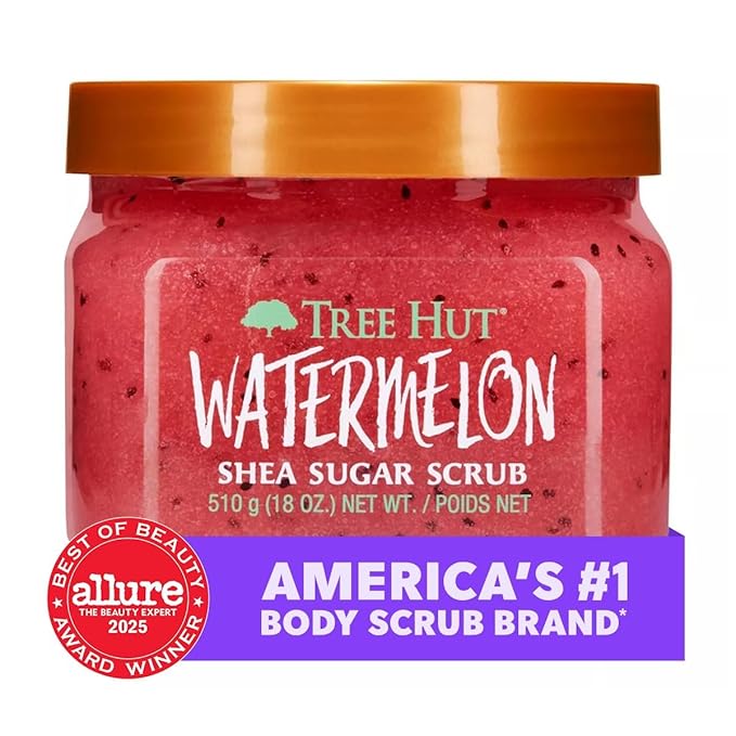 Tree Hut Watermelon Body Scrub, Exfoliating & Hydrating Sugar Scrub with Shea Butter & Essential Oils, Smooth Skin, Body Exfoliator For All Skin Types, Self Care Gifts for Women, Vegan, 18 Oz
