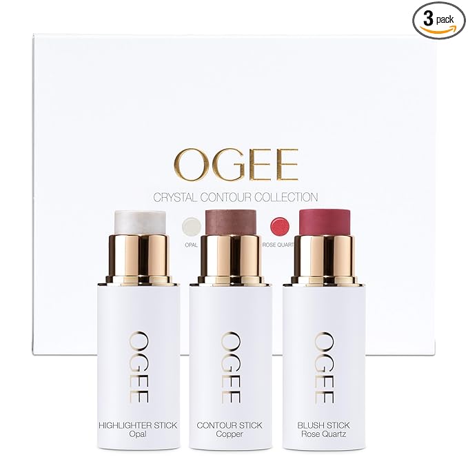 Ogee Face Stick Crystal Collection Trio - Contour Stick Makeup Collection - Certified Organic Contour Palette - Includes Bronzer Stick, Blush Stick & Highlighter Stick