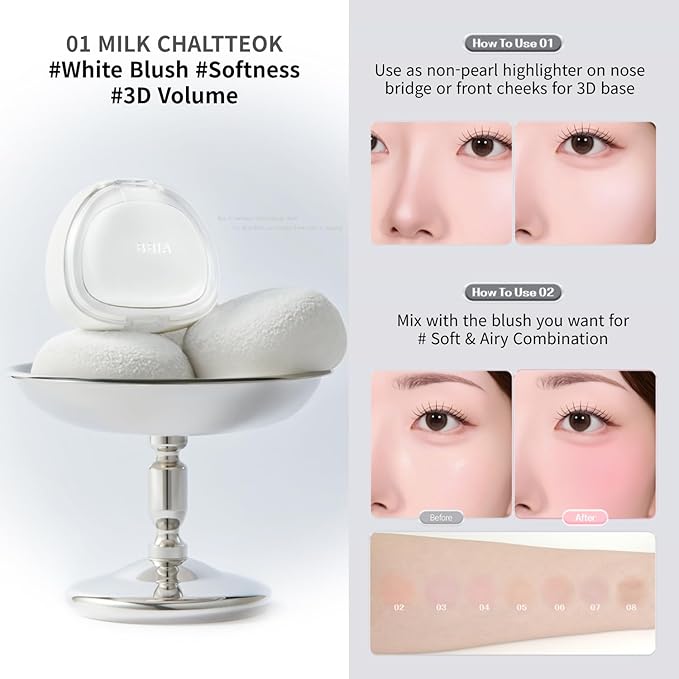 BBIA Chaltteok Blush – Soft Blurring Jelly-Like Powder Texture Lightweight & Buildable Korean Blush Natural Matte Finish Long-Lasting Smooth Pore-Blurring Cheek Color (01 MILK CHALTTEOK)