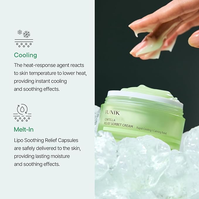 IUNIK Centella Relief Sorbet Cream – Instant Cooling & Calming Moisturizer for Sensitive & Redness-Prone Skin, Lipo Soothing Relief Complex, Oil Control & Deep Hydration, 50ml / 1.69 fl oz
